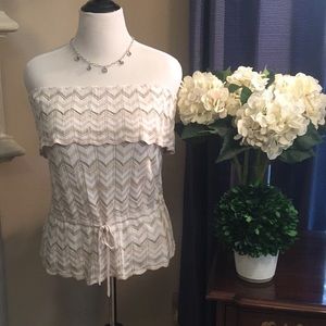 WHBM Strapless Peplum Rayon Drawstring Top S